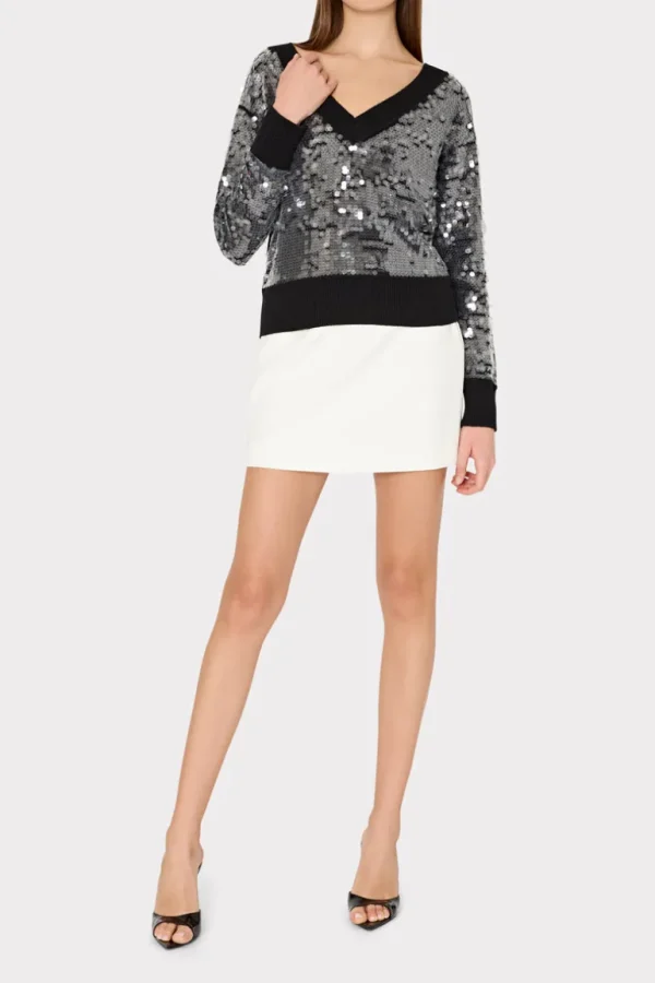 Outlet MILLY Ilaria Sequin V-Neck Sweater Black