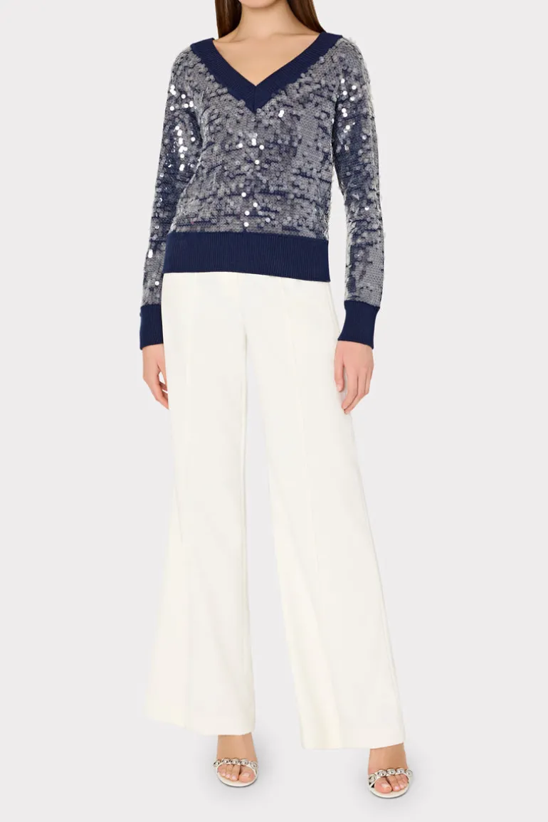 ilaria_sequin_vneck_sweat_1-2.webp Hot MILLY Ilaria Sequin V-Neck Sweater Navy