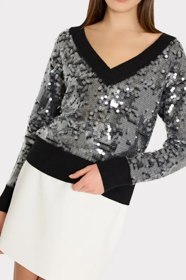 Outlet MILLY Ilaria Sequin V-Neck Sweater Black
