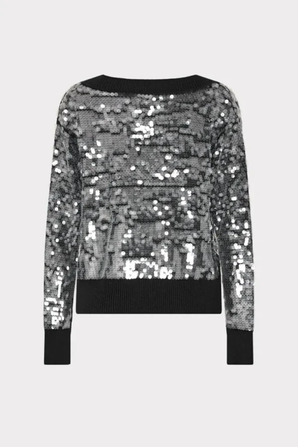 Outlet MILLY Ilaria Sequin V-Neck Sweater Black