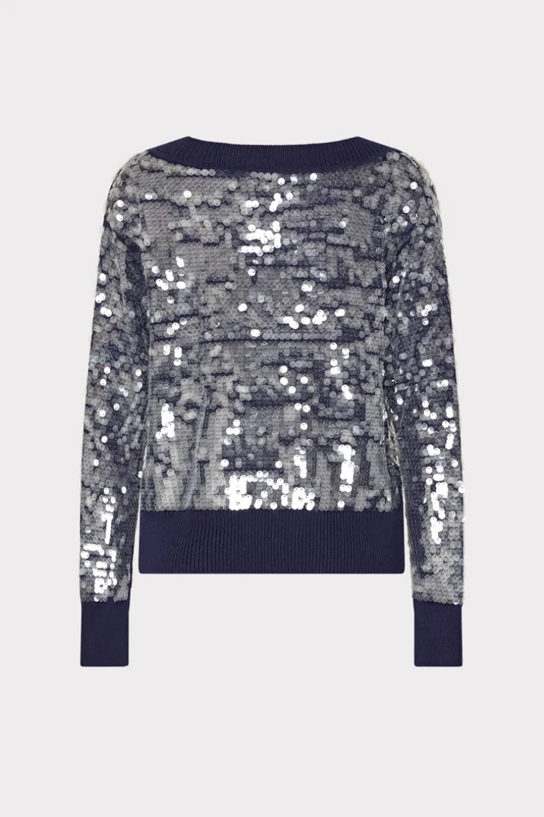 ilaria_sequin_vneck_sweat_3-2.webp Hot MILLY Ilaria Sequin V-Neck Sweater Navy