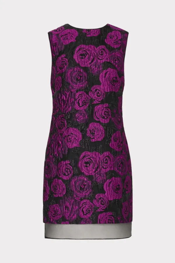 Store MILLY Ilectra Rose Jacquard Shift Mini Dress Black/Purple