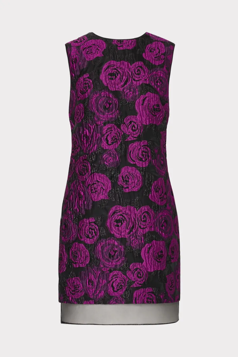 ilectra_rose_jacquard_shi_0.webp Store MILLY Ilectra Rose Jacquard Shift Mini Dress Black/Purple