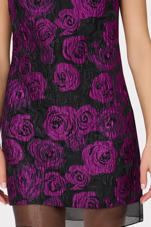 Store MILLY Ilectra Rose Jacquard Shift Mini Dress Black/Purple