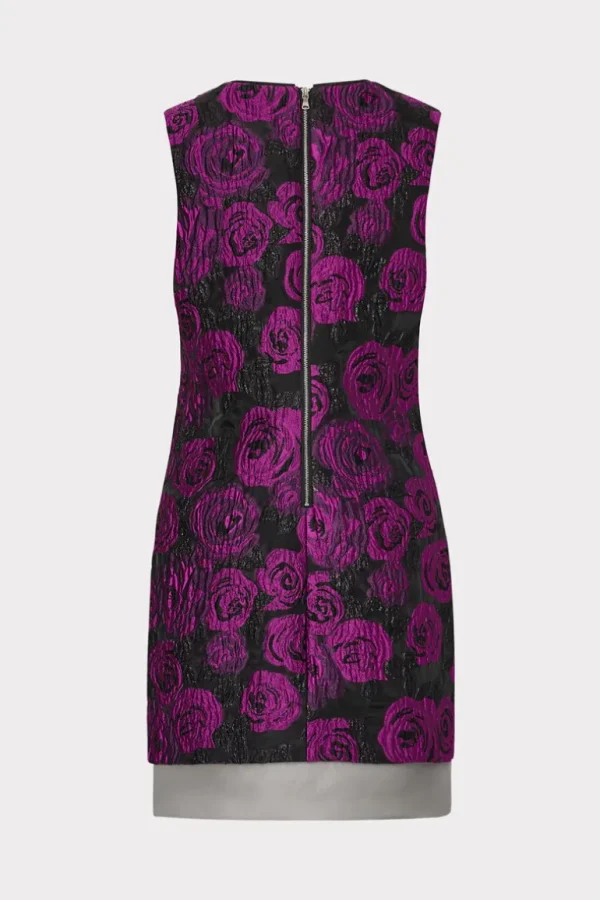 Store MILLY Ilectra Rose Jacquard Shift Mini Dress Black/Purple
