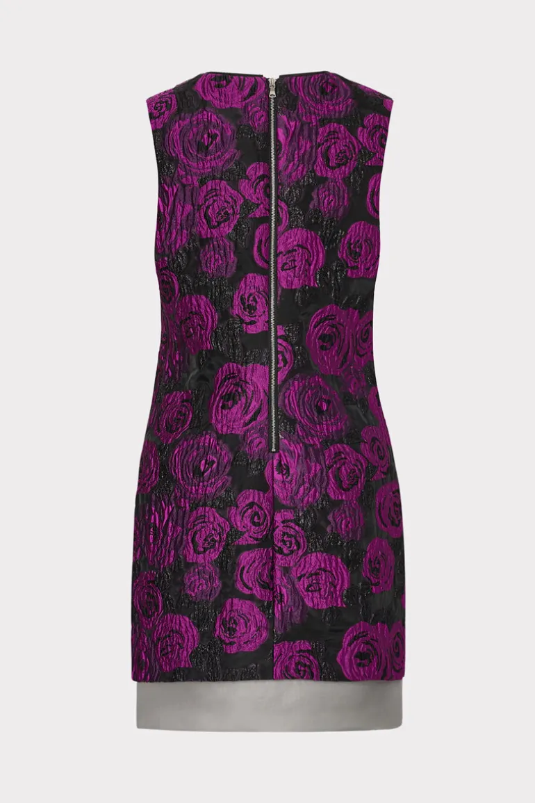 ilectra_rose_jacquard_shi_3.webp Store MILLY Ilectra Rose Jacquard Shift Mini Dress Black/Purple