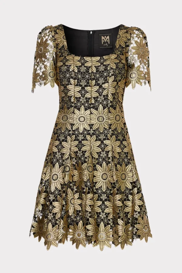 Online MILLY Ilisa Lace Godet Mini Dress Gold