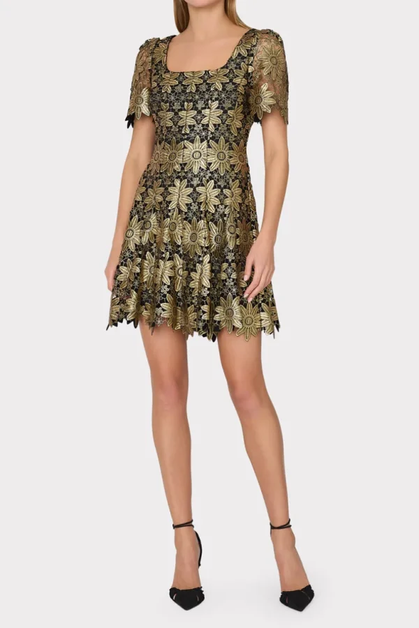 Online MILLY Ilisa Lace Godet Mini Dress Gold