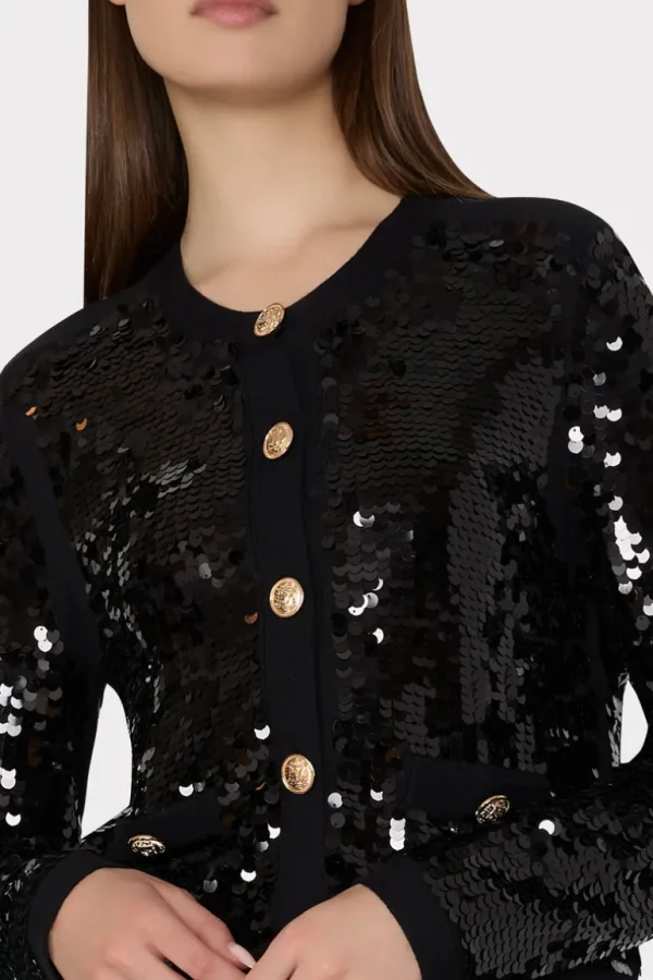 Discount MILLY Iman Sequin Knit Cardigan Black
