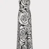 Online MILLY Isley One Shoulder Rose Chiffon Devore Dress Silver/Black