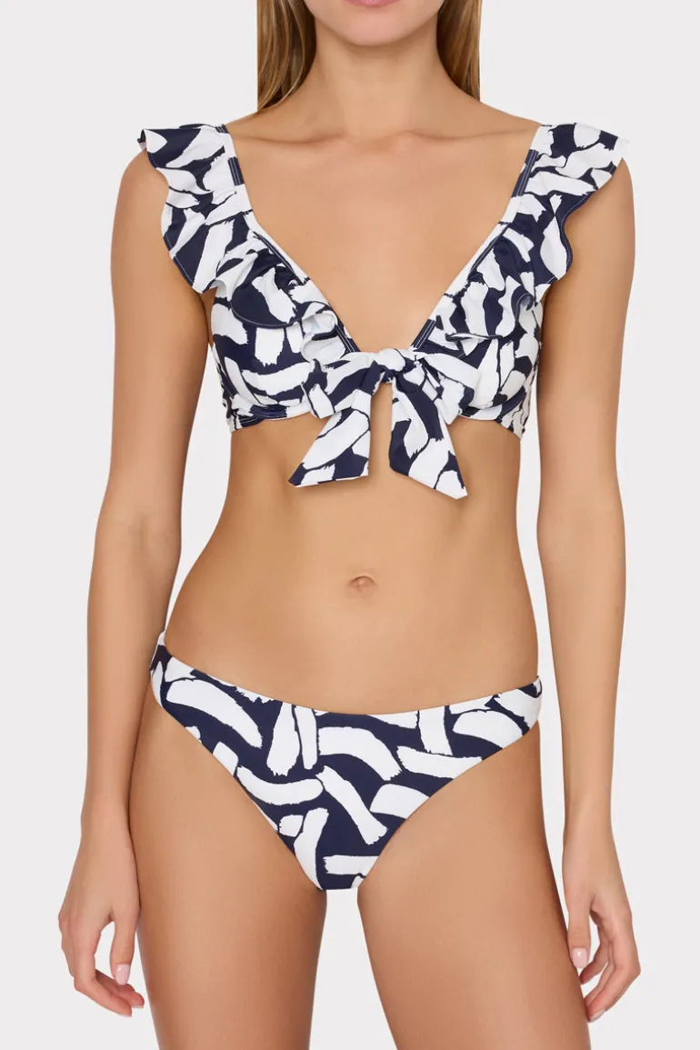 italian_graphic_brushstro_1.webp Flash Sale MILLY Italian Graphic Brushstroke Ruffle Bikini Top Navy/Ecru
