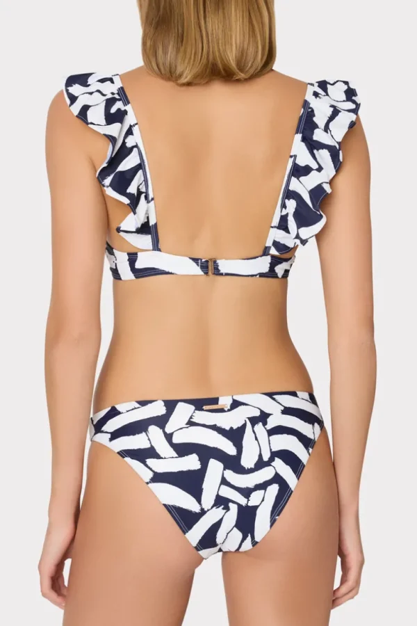 Flash Sale MILLY Italian Graphic Brushstroke Ruffle Bikini Top Navy/Ecru