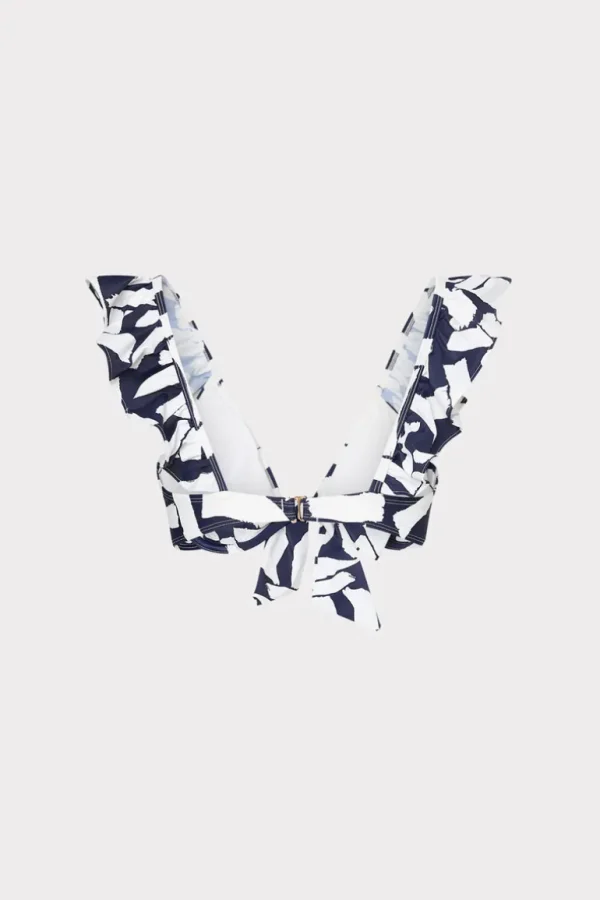 Flash Sale MILLY Italian Graphic Brushstroke Ruffle Bikini Top Navy/Ecru