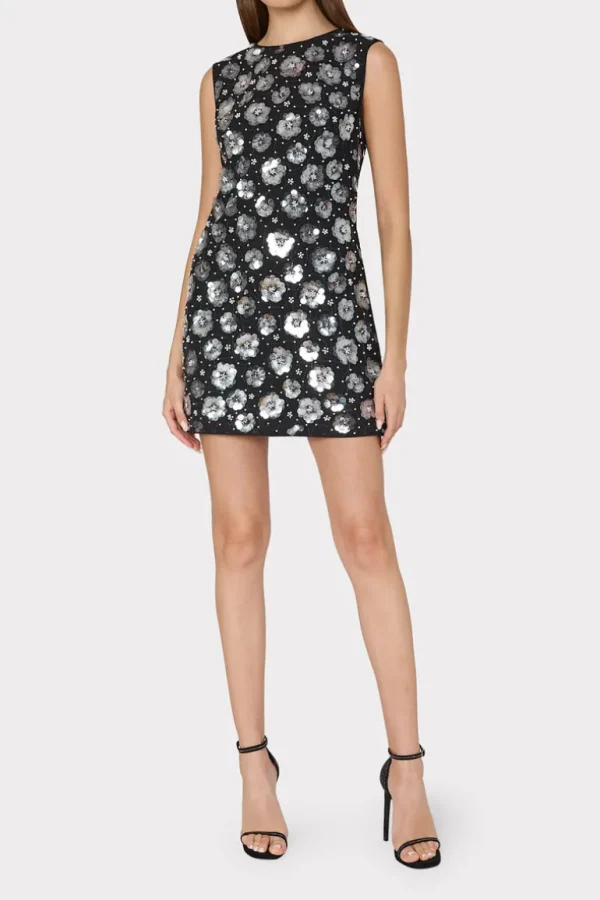 Flash Sale MILLY Ivette Fleur Paillette Shift Mini Dress Black Multi