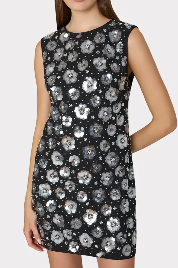Flash Sale MILLY Ivette Fleur Paillette Shift Mini Dress Black Multi