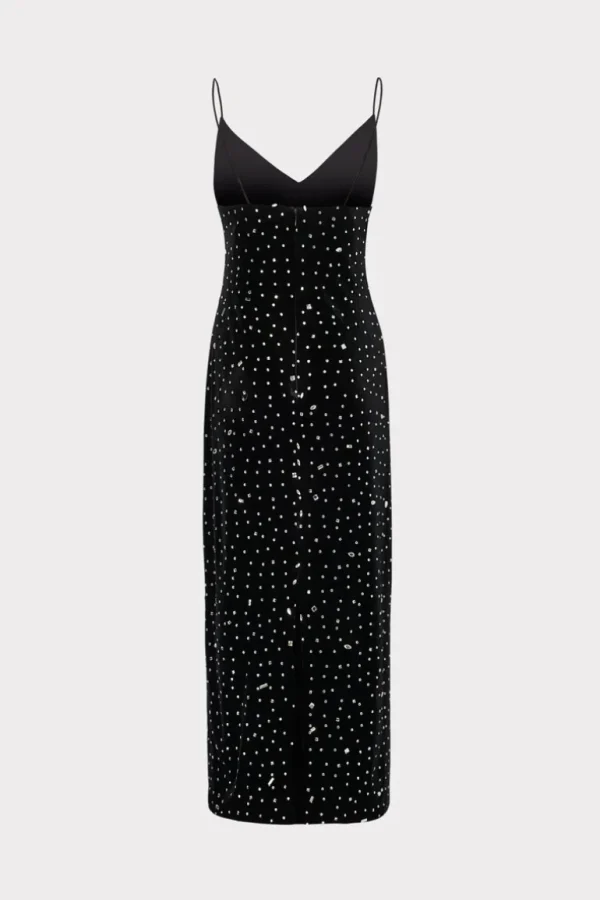 Best MILLY Ivy Velvet Crystal Embellished Slip Dress Black/Silver