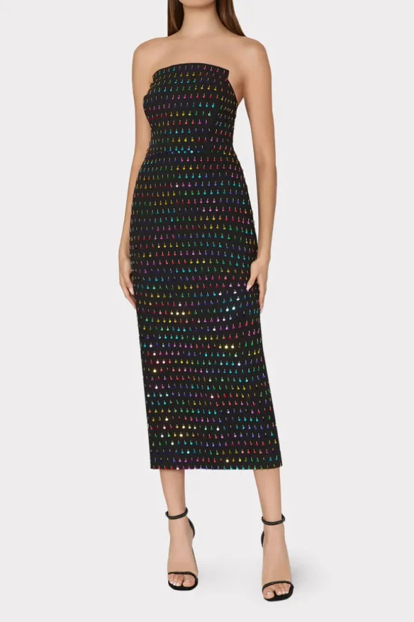 Fashion MILLY Izabela Beaded Sequin Column Dress Black/Rainbow