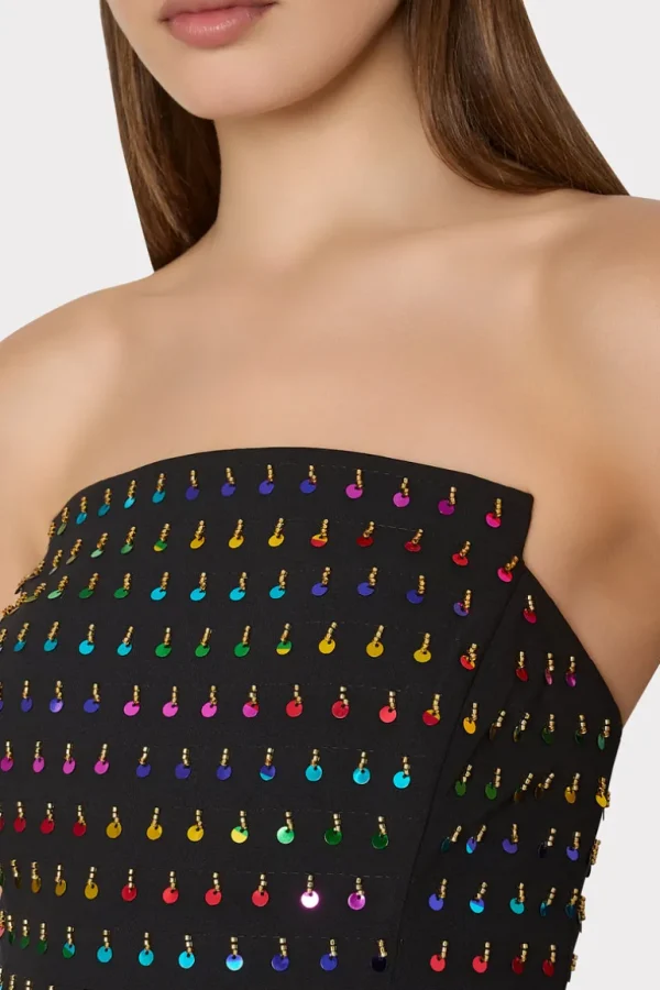 Fashion MILLY Izabela Beaded Sequin Column Dress Black/Rainbow