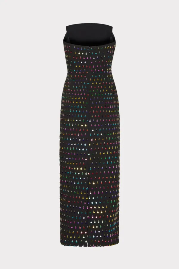 Fashion MILLY Izabela Beaded Sequin Column Dress Black/Rainbow