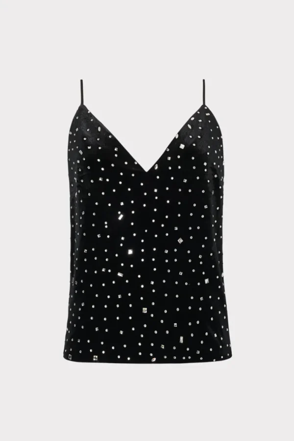 Online MILLY Izzy Velvet Crystal Embellished Cami Black/Silver
