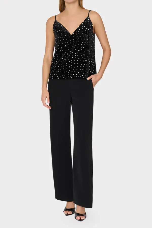 Online MILLY Izzy Velvet Crystal Embellished Cami Black/Silver