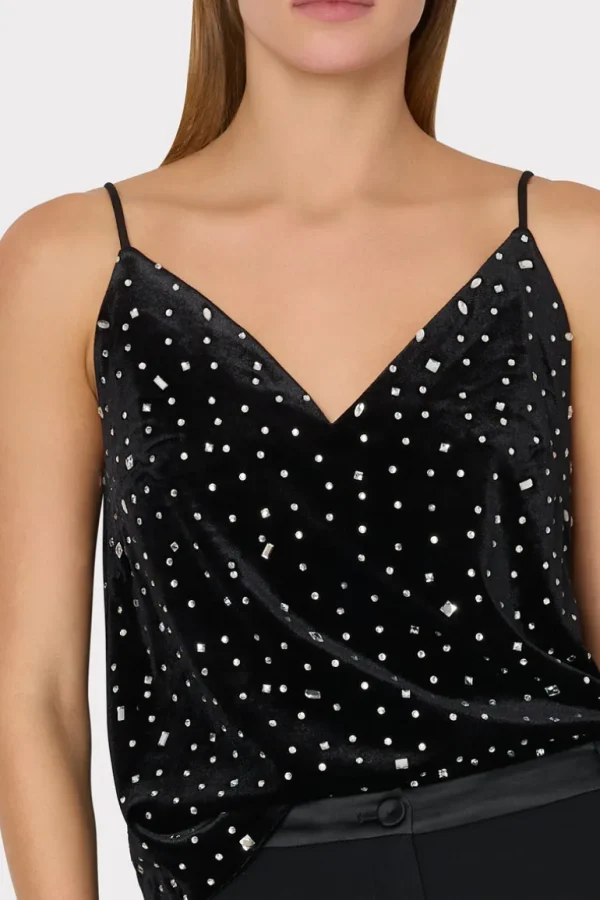 Online MILLY Izzy Velvet Crystal Embellished Cami Black/Silver
