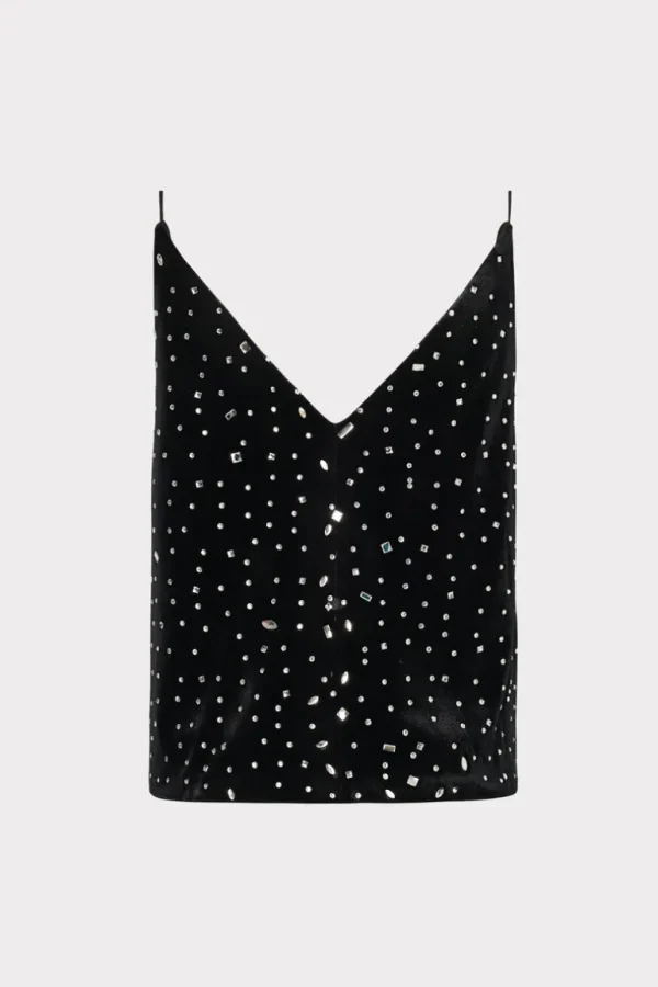 Online MILLY Izzy Velvet Crystal Embellished Cami Black/Silver