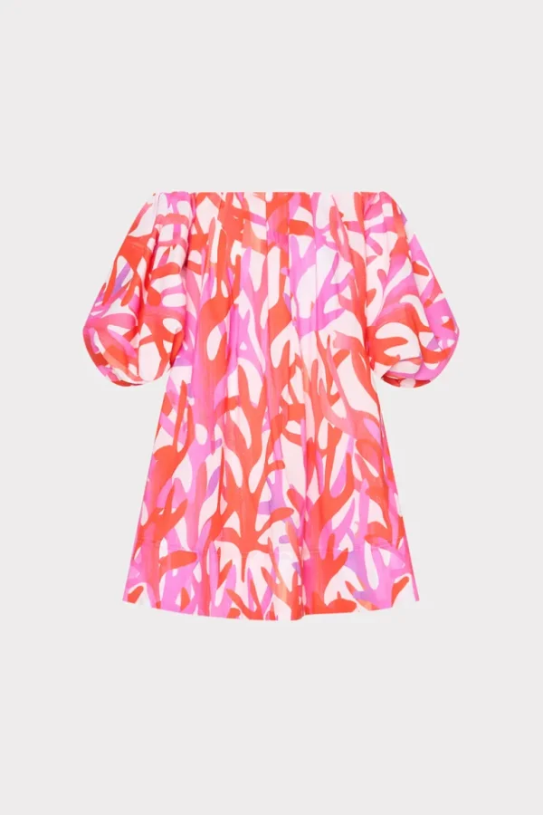 New MILLY Jamie Under The Sea Off The Shoulder Mini Dress Pink Multi