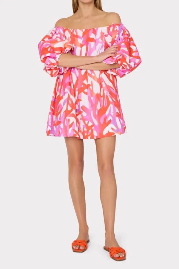 New MILLY Jamie Under The Sea Off The Shoulder Mini Dress Pink Multi