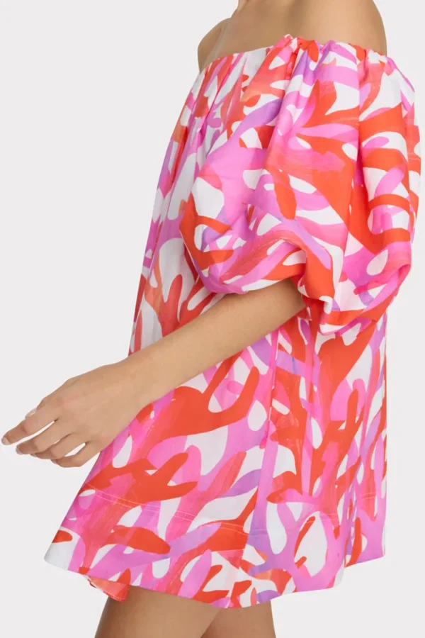 New MILLY Jamie Under The Sea Off The Shoulder Mini Dress Pink Multi