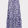 Store MILLY Jem Nautical Chain Tiered Chiffon Skirt Navy/White