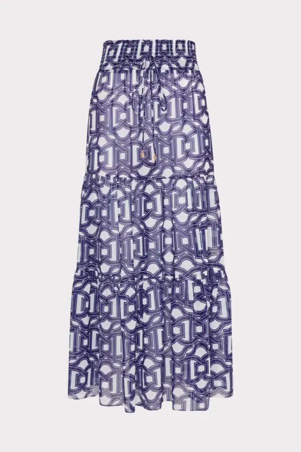Store MILLY Jem Nautical Chain Tiered Chiffon Skirt Navy/White
