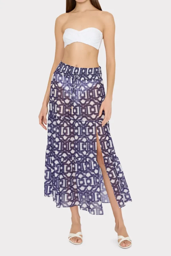Store MILLY Jem Nautical Chain Tiered Chiffon Skirt Navy/White