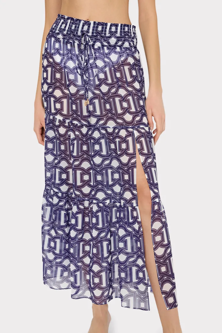 jem_nautical_chain_tiered_2.webp Store MILLY Jem Nautical Chain Tiered Chiffon Skirt Navy/White