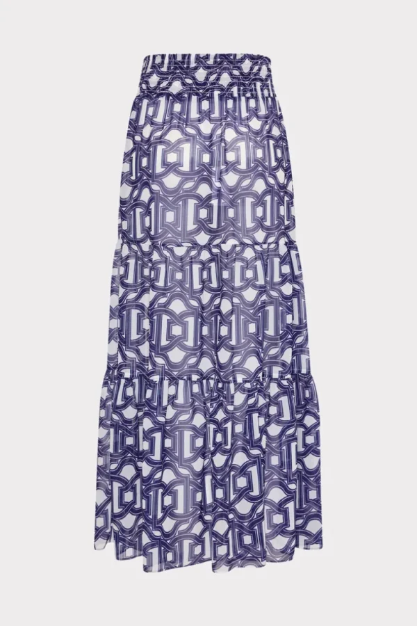 Store MILLY Jem Nautical Chain Tiered Chiffon Skirt Navy/White