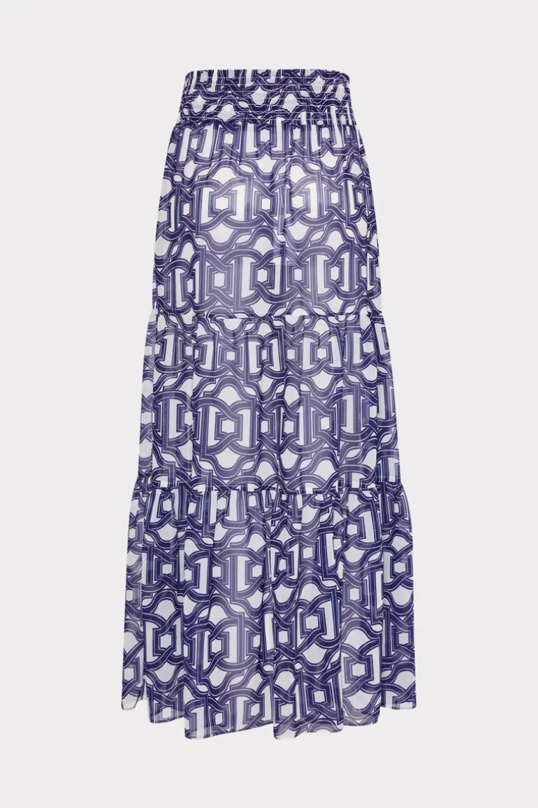 jem_nautical_chain_tiered_3.webp Store MILLY Jem Nautical Chain Tiered Chiffon Skirt Navy/White