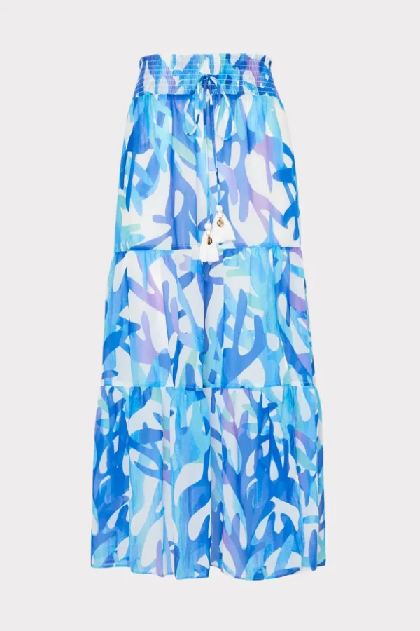 Fashion MILLY Jem Under The Sea Tiered Chiffon Skirt Blue Multi