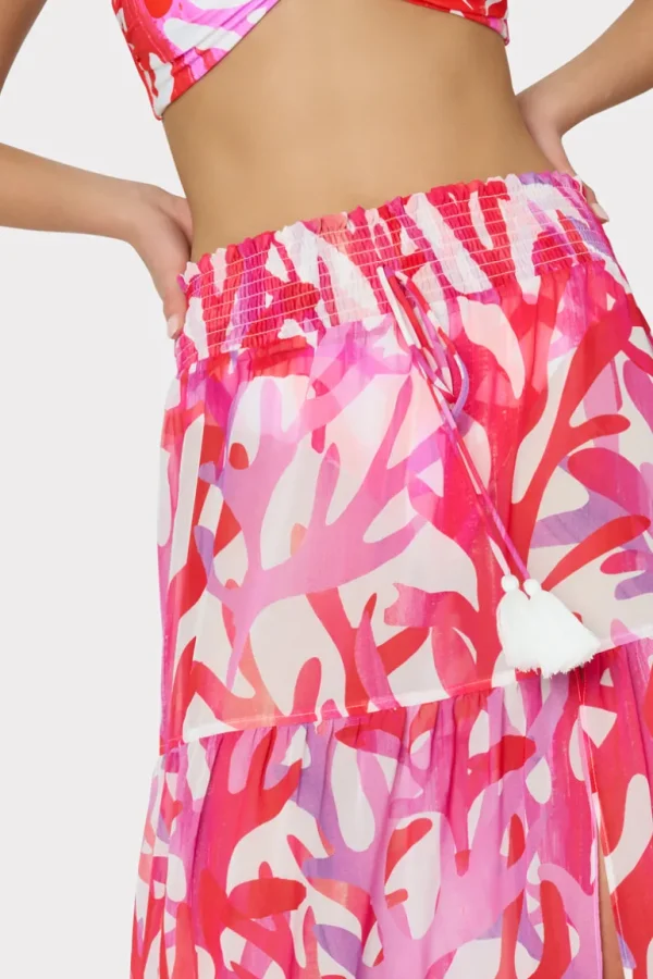 Shop MILLY Jem Under The Sea Tiered Chiffon Skirt Pink Multi