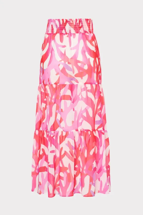 Shop MILLY Jem Under The Sea Tiered Chiffon Skirt Pink Multi