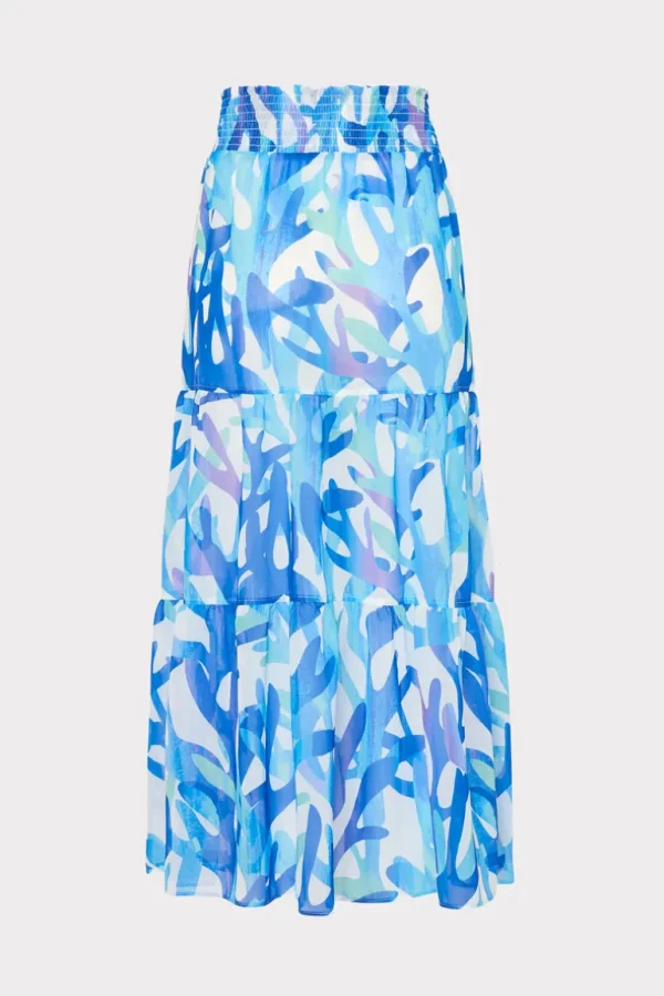 Fashion MILLY Jem Under The Sea Tiered Chiffon Skirt Blue Multi