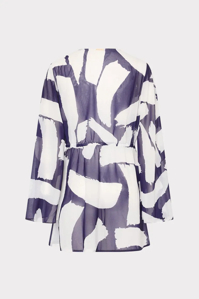 jessie_graphic_brushstrok_4.webp Cheap MILLY Jessie Graphic Brushstroke Chiffon Cover-Up Navy/Ecru