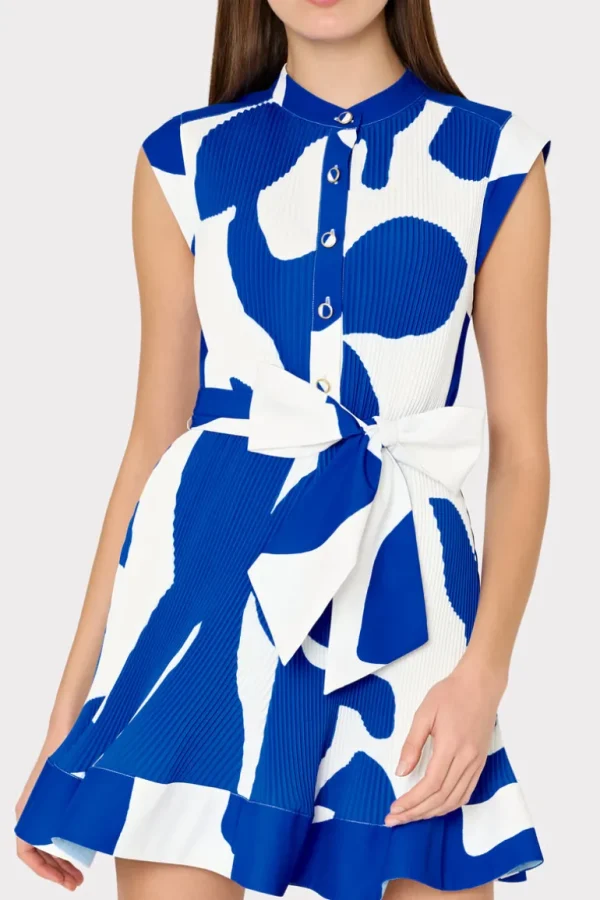Sale MILLY Joan Grand Foliage Pleated Dress Blue/White