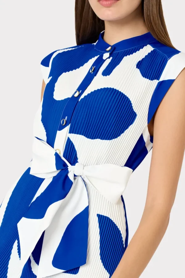 Sale MILLY Joan Grand Foliage Pleated Dress Blue/White