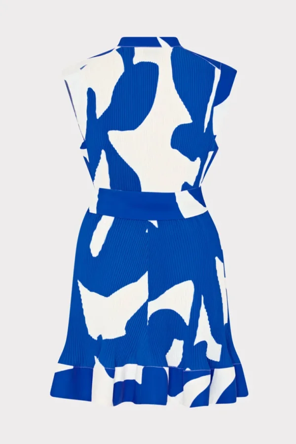 Sale MILLY Joan Grand Foliage Pleated Dress Blue/White