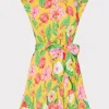 Online MILLY Joan Tulip Rosette Pleated Dress Yellow Multi