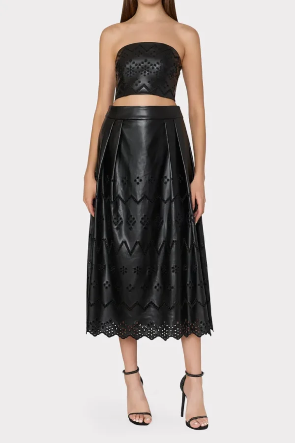 Store MILLY Jolene Eyelet Vegan Leather Skirt Black