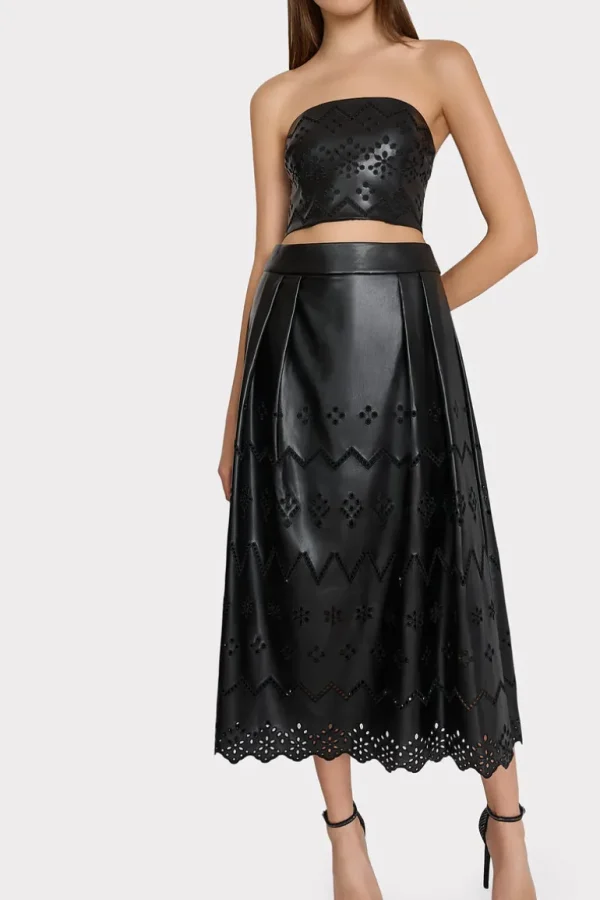 Store MILLY Jolene Eyelet Vegan Leather Skirt Black