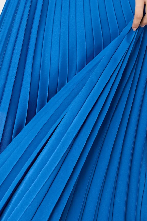 Outlet MILLY Jordyn Satin Pleated Strapless Dress Blue