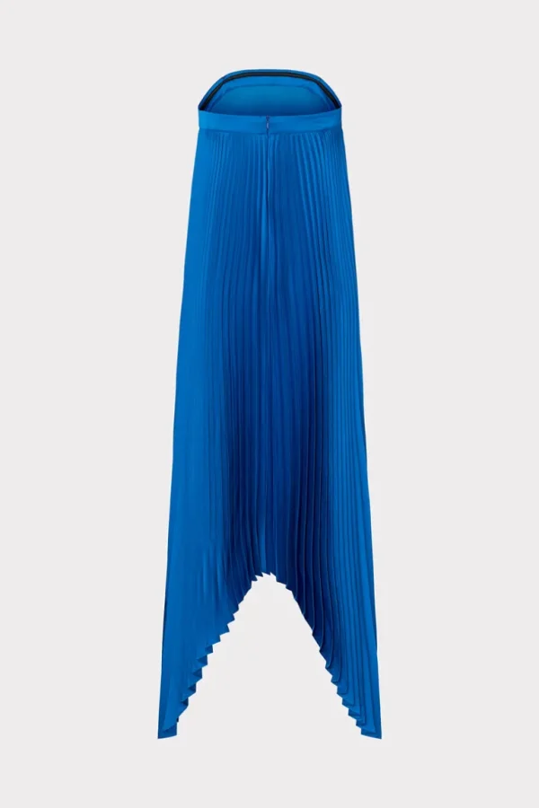 Outlet MILLY Jordyn Satin Pleated Strapless Dress Blue
