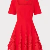 New MILLY Joy Lace Combo Mini Godet Dress Red